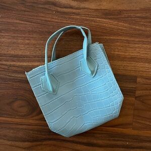 Light Blue Croc-Embossed Mini Tote Bag - Unbranded